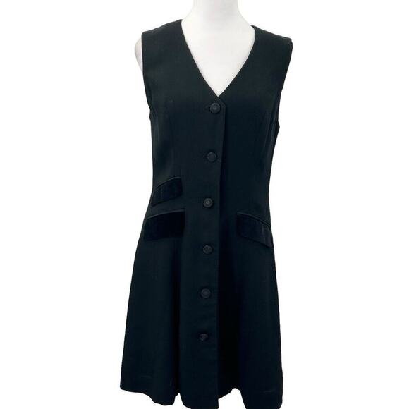 British Khaki Sleeveless Black Jumper Or Dress Front Buttons V-Neck Size 8 - Picture 1 of 15